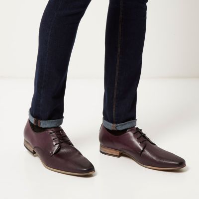 Dark red embossed leather formal shoes